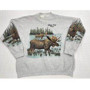 1992 Vintage MOOSE Glacier Park Montana Graphic Nature Sweatshirt Shirt Men's XL
